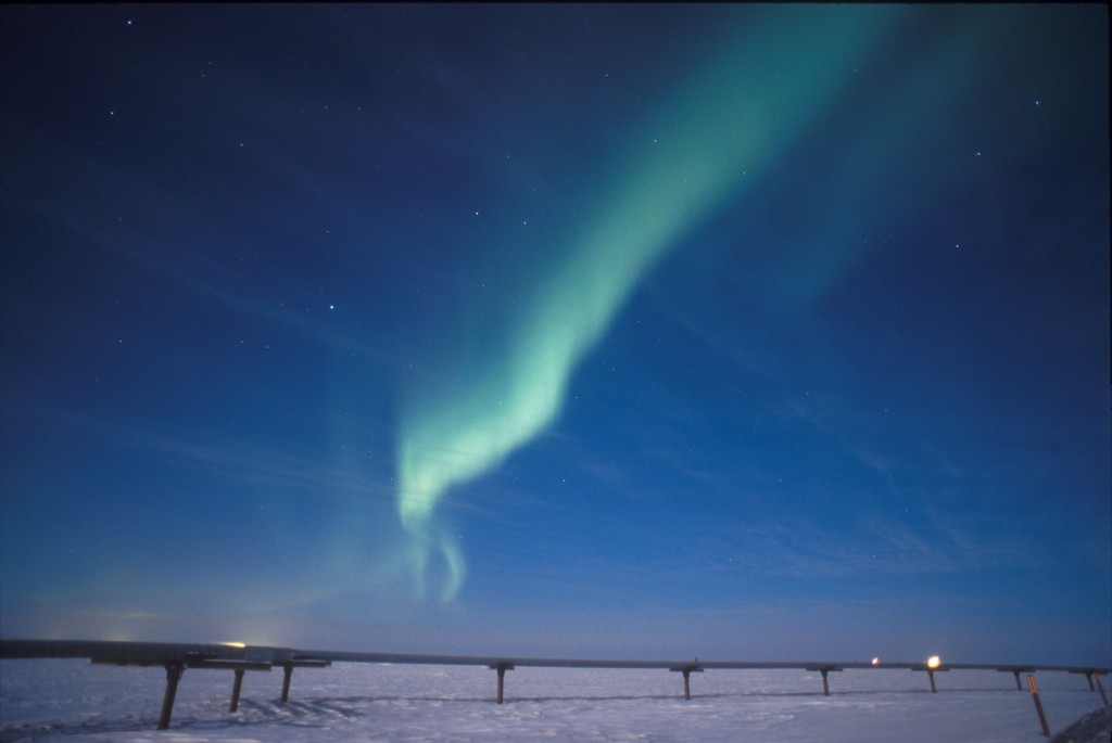 Northern Lights Glow Over Alaskan Pipeline