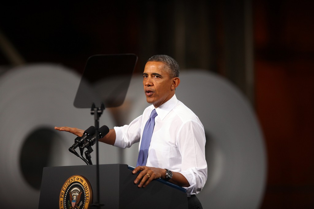 President Obama Gives Economic Address At Steel Manufacturing In Ohio