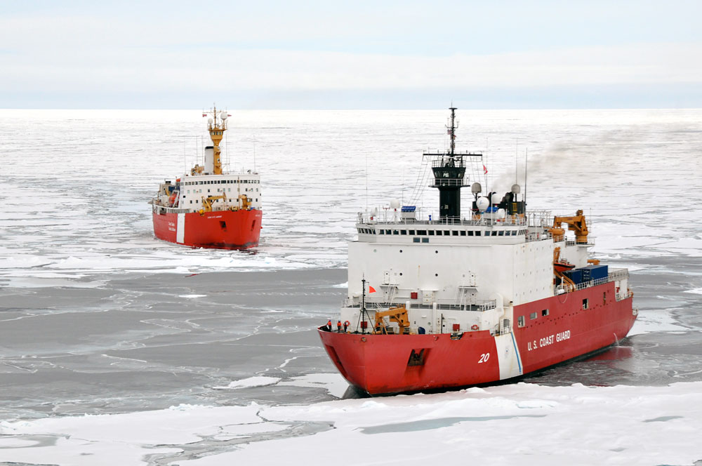 The Canadian Coast Guard Ship Louis S. St-Laurent makes an approach to the Coast Guard Cutter Healy in the Arctic Ocean Sept. 5, 2009. The two ships are taking part in a multi-year, multi-agency Arctic survey that will help define the Arctic continental shelf. U.S. Coast Guard photo by Petty Officer Patrick Kelley.