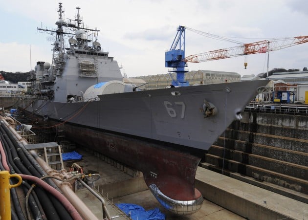 YOKOSUKA, Japan (Jan. 12, 2008) – The Ticonderoga-class guided-missile cruiser USS Shiloh (CG 67) receives an overhaul during a dry dock selective restricted availability. USS Shiloh is forward-deployed to Yokosuka, Japan and is part of Destroyer Squadron 15. U.S. Navy photo by Mass Communication Specialist 3rd Class Bryan Reckard