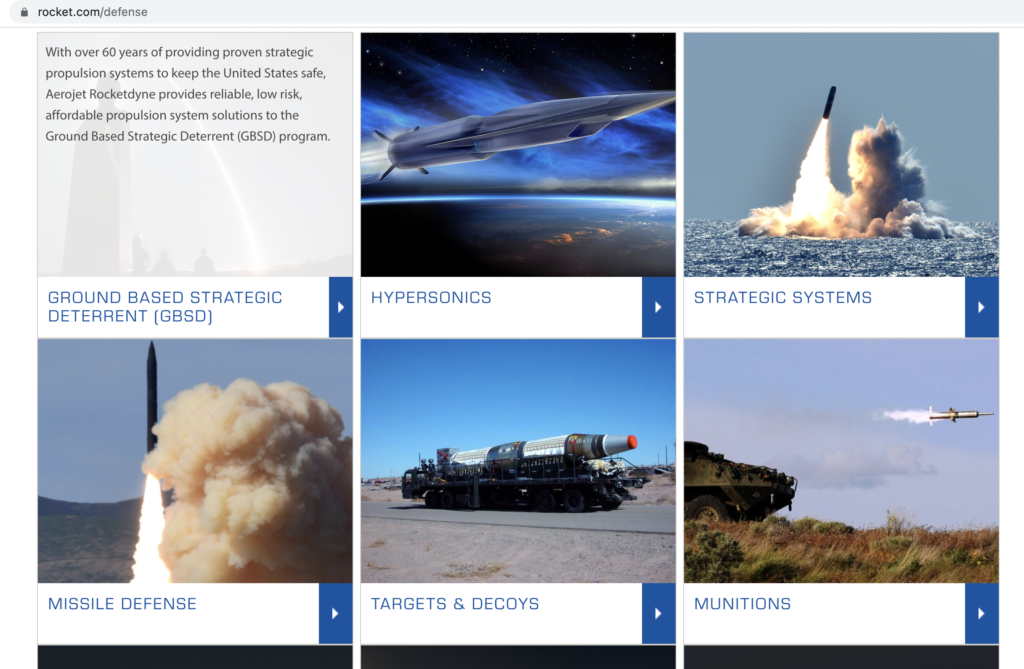 screenshot of Aerojet Rocketdyne website