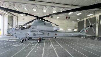 The first of 12 AH-1Z Viper attack helo for the Royal Bahraini Air Force at the roll-out ceremony Oct.22 (Bell Textron)