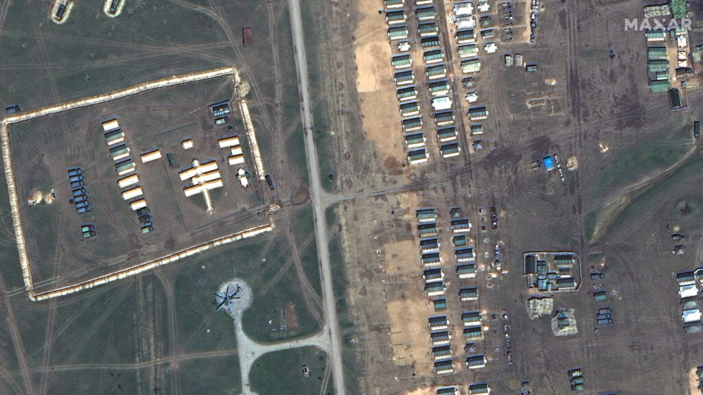 RUSSIAN TROOPS 02 -- APRIL 15, 2021: 02 close up of field hospital and troop tents opuk tranining area crimea.