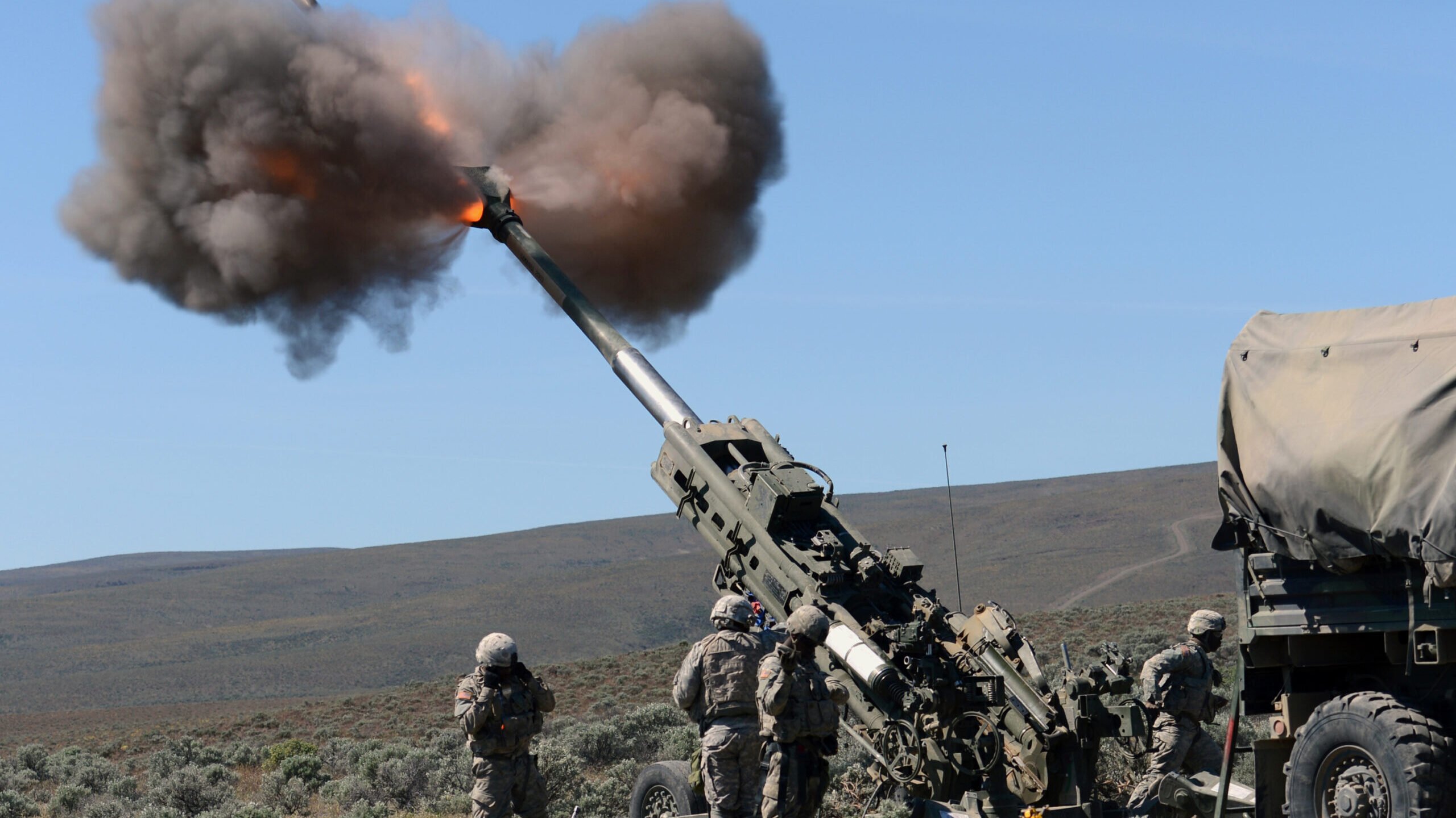 1-37 Field Artillery at YTC firing a M777 howitzer