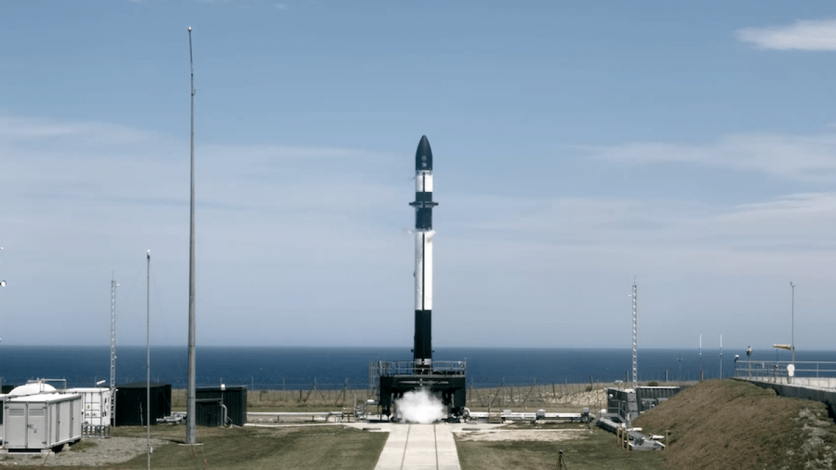 Rocket Lab Electron booster on the pad in New Zealand