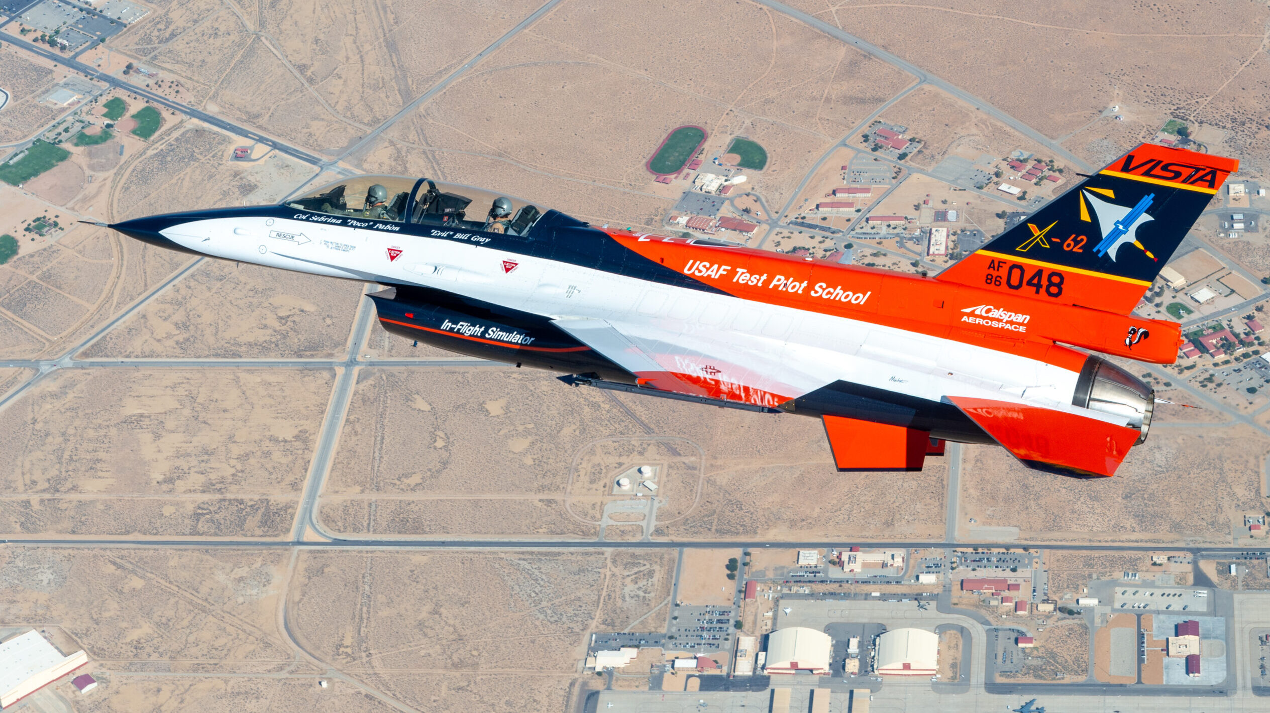 The X-62 performs a test flight over Edwards Air Force Base