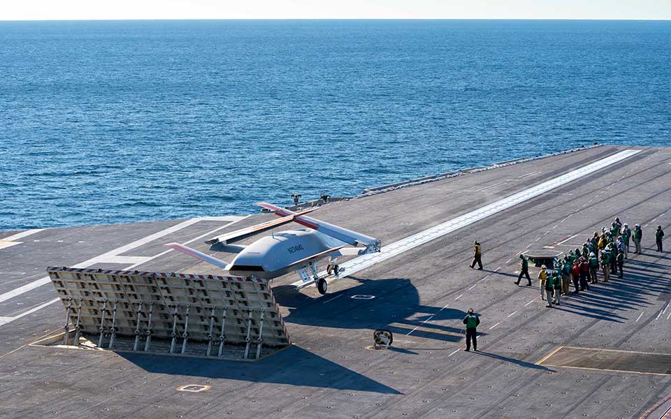 MQ-25 on carrier deck