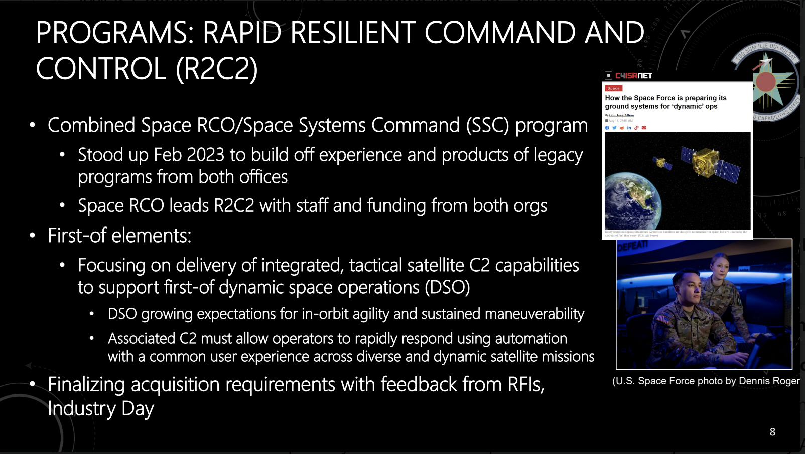 R2C2 slide presented by Kelly Hammett, SpRCO director, at AMOS 2023