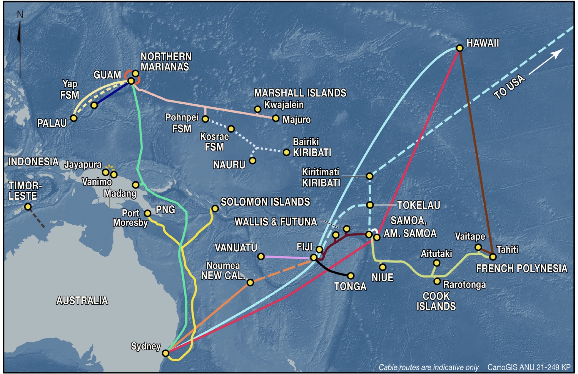 Map of Pacific Island cables as of 2021