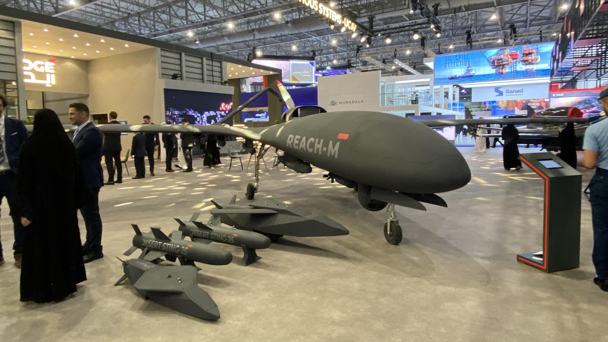 Reach-M UAV at Edge Group stand at Dubai Airshow 2023