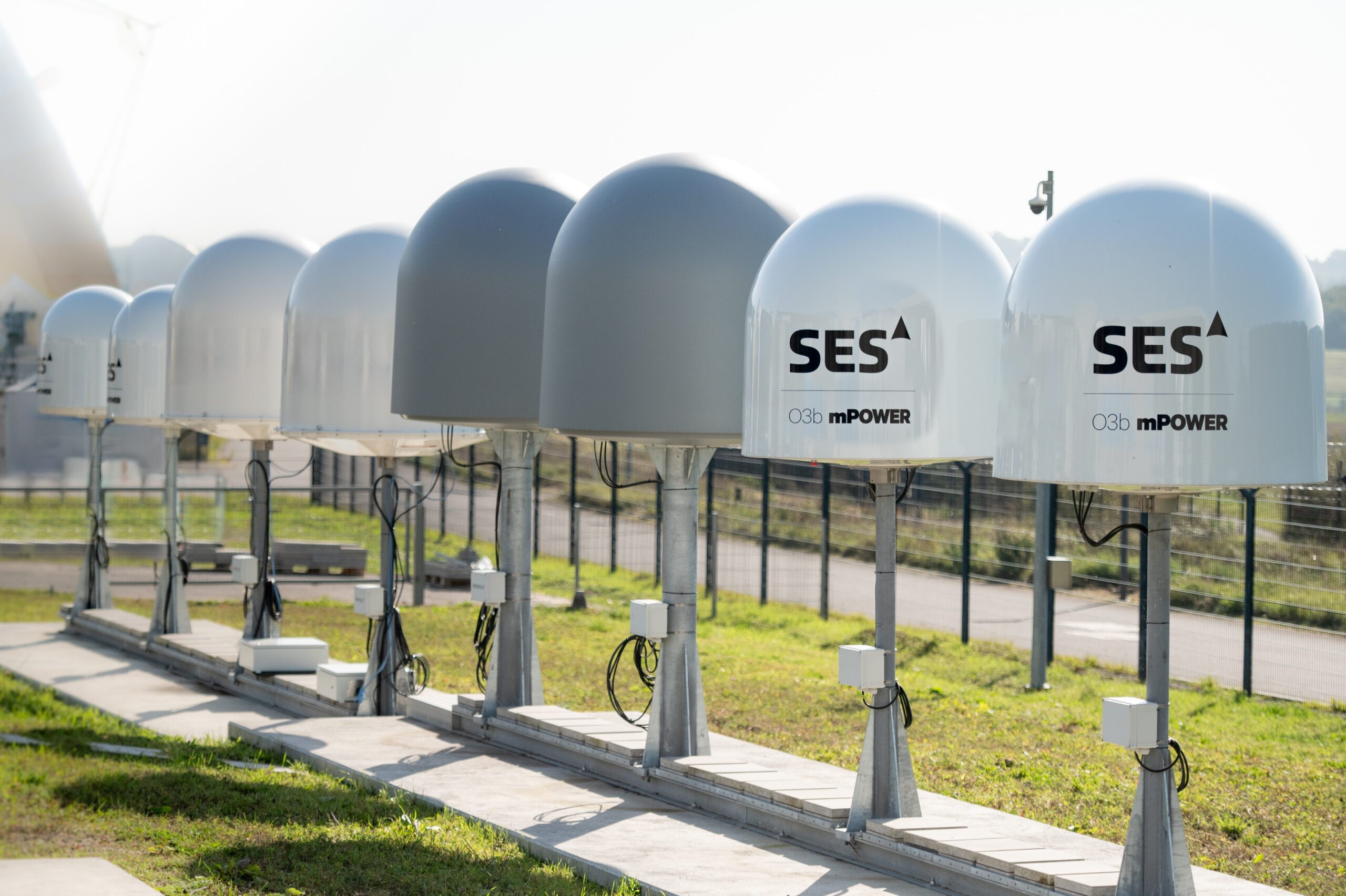 With O3b mPOWER, SES is leveraging the existing development of MEO and low-latency high-throughput Ka-band. Shown is an SES O3bmPOWER antenna field in Betzdorf, Luxembourg. (SES photo)