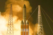 A United Launch Alliance Delta IV Heavy rocket lifts off